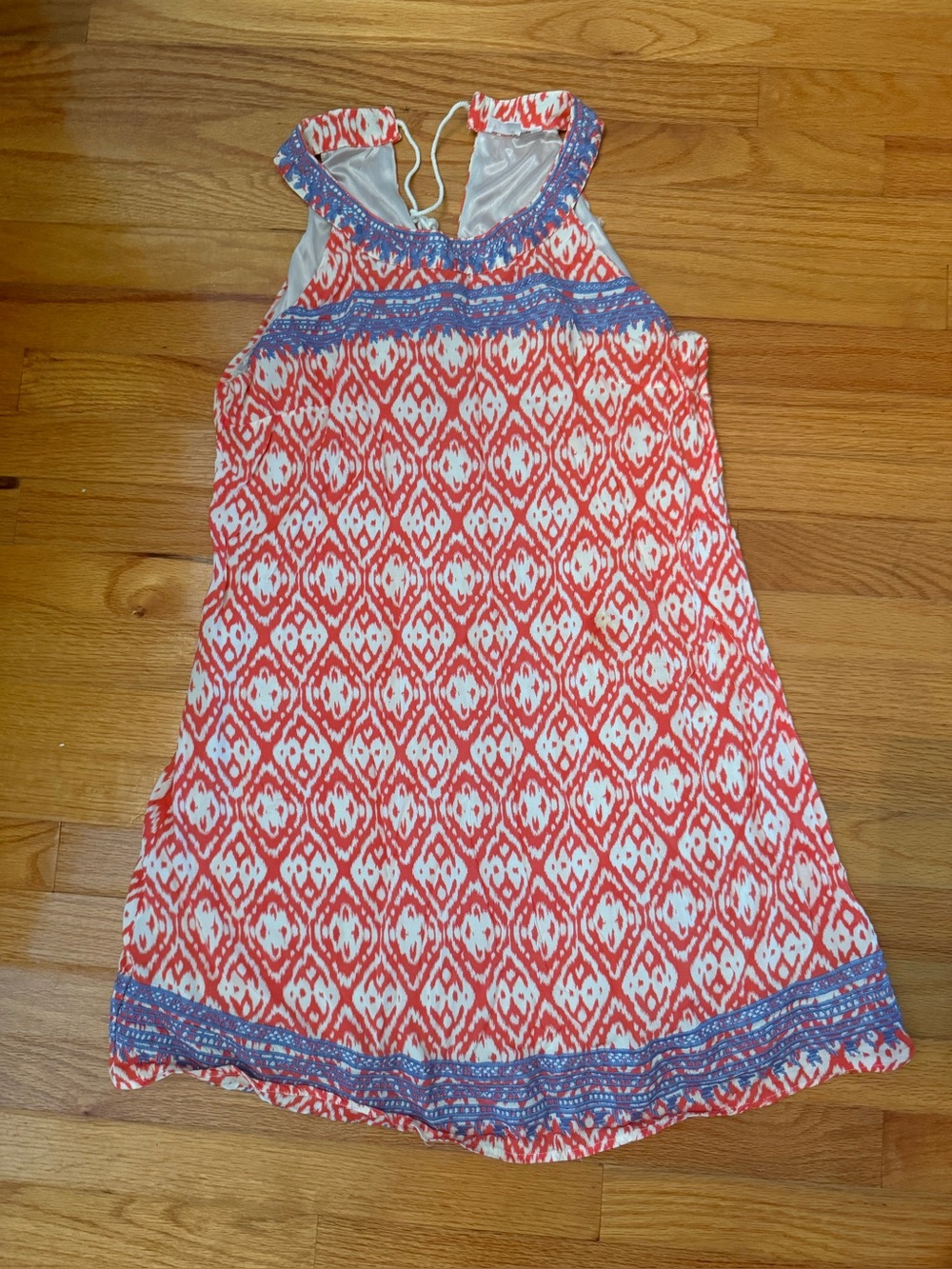 THML Coral and White Patterned Dress with Blue Embroidery - Picture 2 of 5